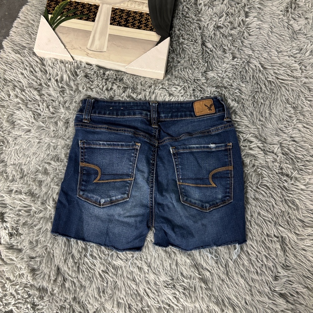 American Eagle Outfitters Dark Blue Denim Hi-Rise Jean Shorts Jeggings Cut Off 0